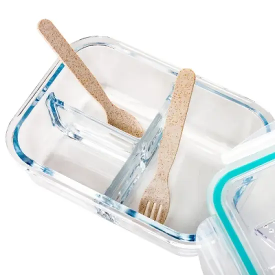 Lexi Home 3-Compartment 35 oz. Glass Meal Prep Container with Utensils image {4}