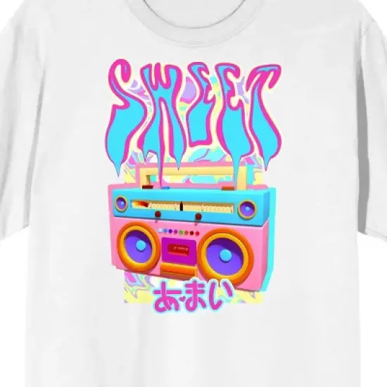 Chrome Baddie Y2K Sweet Pastel Rainbow Boombox Crew Neck Short Sleeve Women's White T-shirt image {1}