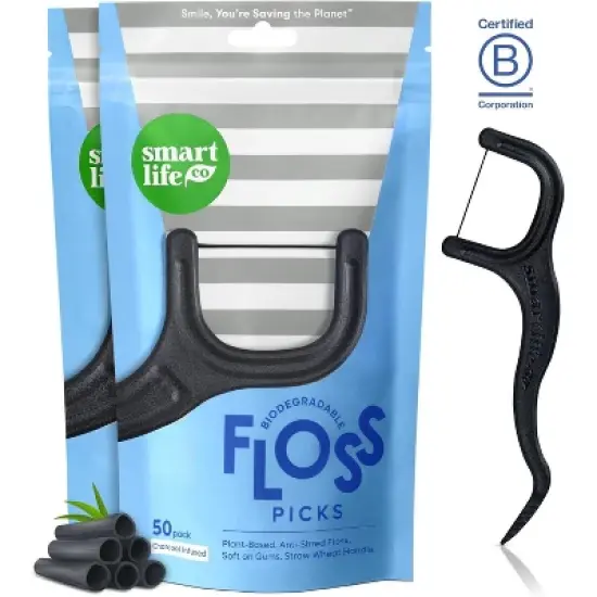 SmartLifeco Biodegradable Eco Dental Floss Picks | Activated Charcoal (PACK OF 2 BAGS) Smart Life Co Teeth Whitening image {8}
