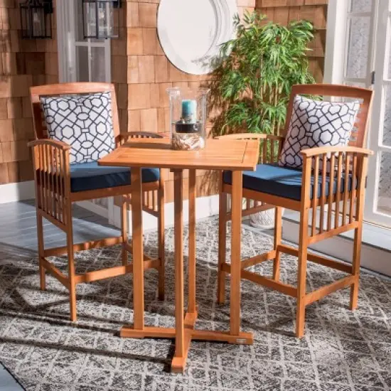 Pate 3pc Bistro Set - Natural/Navy - Safavieh image {1}