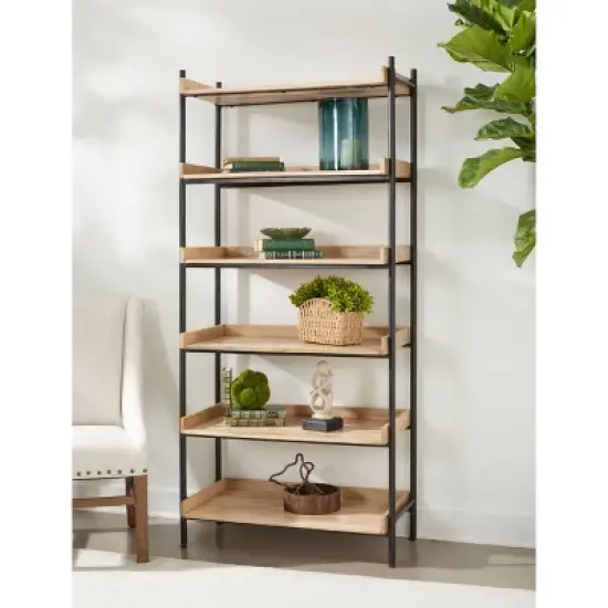 75" Yuka Rustic Etagere/Bookcase with 5 Shelves Natural Finish - Treasure Trove Accents image {4}