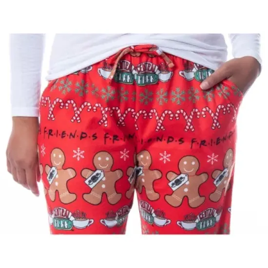 Friends The TV Series Womens' Gingerbread Central Perk Ugly Sweater Pajama Pants Red image {2}