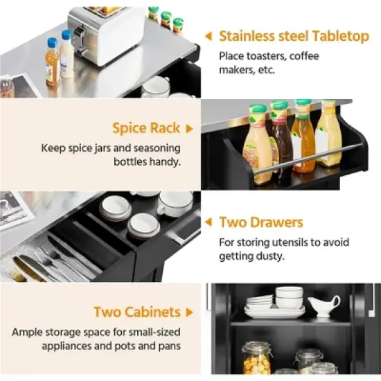 Yaheetech Large Kitchen Cart Kitchen Island on Wheels with Stainless Steel Countertop image {3}
