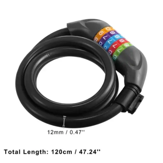 Unique Bargains Portable 5 Digit Security Resettable Combination Bicycle Cable Lock 4 Feet Long 1/2 Inch Diameter image {3}