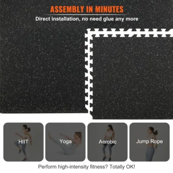 VEVOR EVA Interlocking Foam Floor Mats, 0.56 in Thickened 12 Pcs Rubber Tiles, 24 x 24 in, Flooring Mats for Home, Gym, Office-48 Sq Ft, Black image {6}