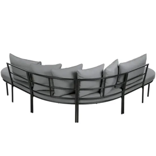 FIONECA Half-Moon Outdoor Sofa Set with Coffee Table, All-Weather Iron Frame & Cushions, Gray Patio Conversation Set for 6 image {9}