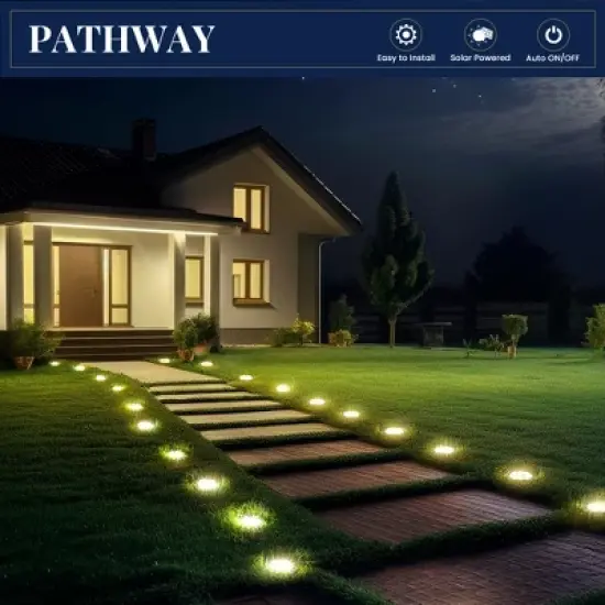 Warm White 8 LED Solar Outdoor Waterproof In-Ground Path Lights for Pathway, Yard, Lawn, Patio and Walkway image {6}