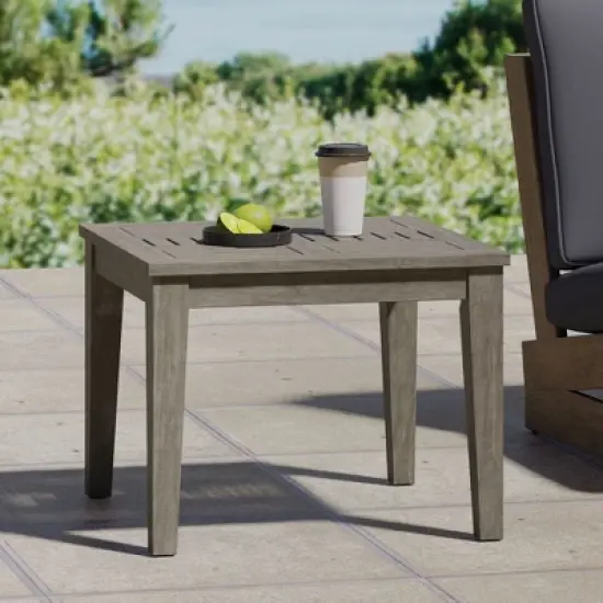 NAYSAYE Patio End Table Transitional Acacia Wood Side Table with Low Profile for Small Spaces, Gray, 20"*20"*15.75" image {1}