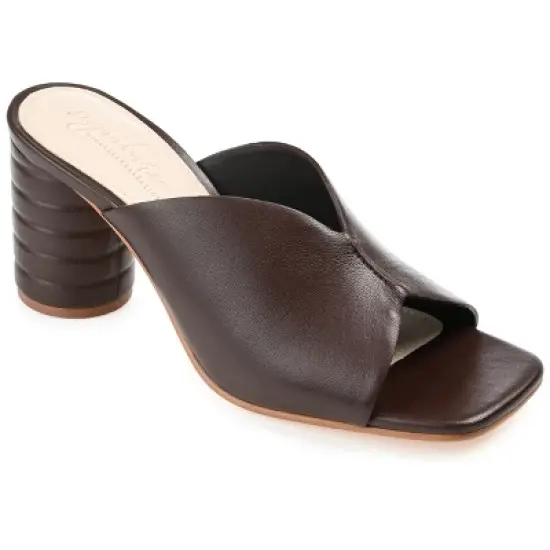 Journee Signature Womens Genuine Leather Karah Slip On Block Heel Open Square Toe Sandals image {10}