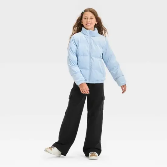Girls' Solid Velvet Cropped Puffer Jacket - art class&trade; image {2}