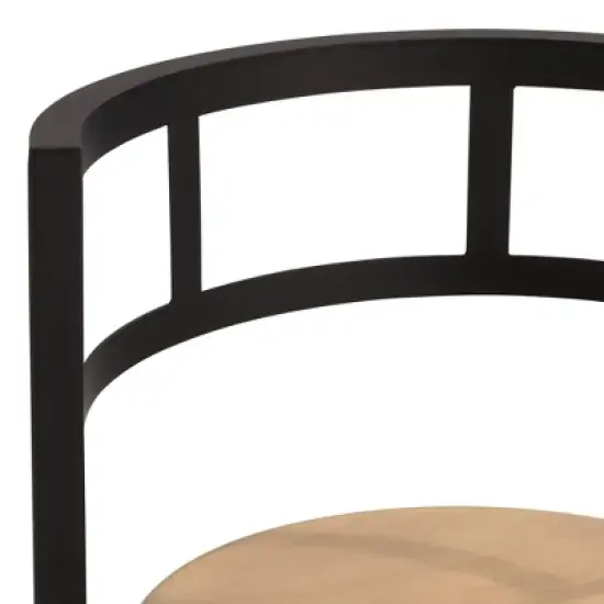 Elm Lane Matte Black Bar Stool 25 1/4" High Industrial Gray Wood with Backrest Footrest Kitchen Counter Height Island Home Shed image {2}