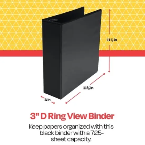 School Smart D Ring View Binder, Polypropylene, 3 Inches, Black image {5}