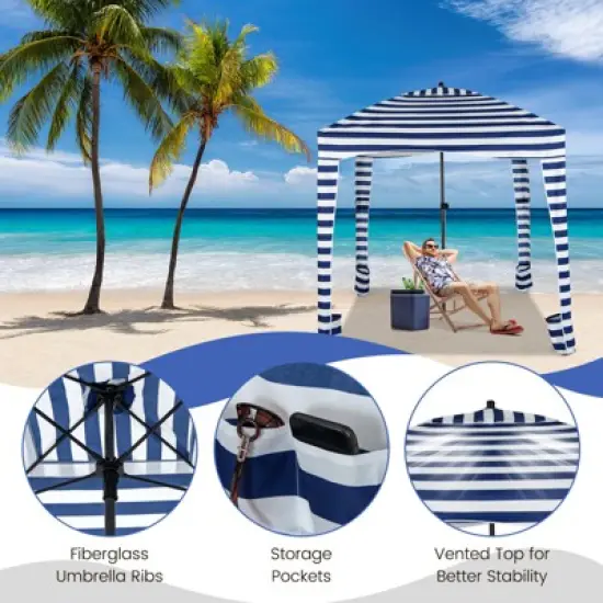 Costway 6 x 6FT Foldable Beach Cabana Tent with  Carrying Bag Detachable Sidewall image {5}