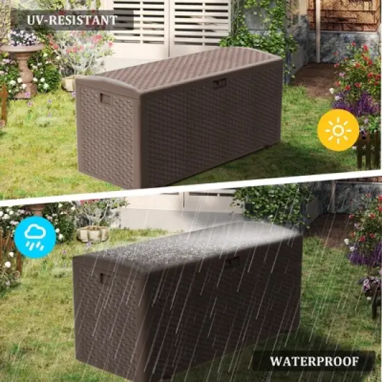 Extra Thin 150 Gallon Resin Deck Box, Heavy Duty Storage Box for Pool Accessories, Patio Furniture, Cushions and Garden Tools image {4}