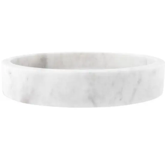 Storied Home Minimalist Round Carved Marble Tray or Charcuterie Board, White image {4}