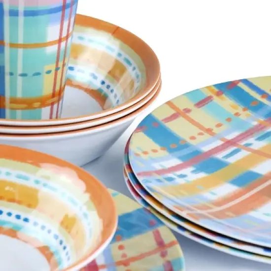 Gibson Laurie Gates California Designs Casablanca 12 Piece Melamine Dinnerware Set in Multi image {3}
