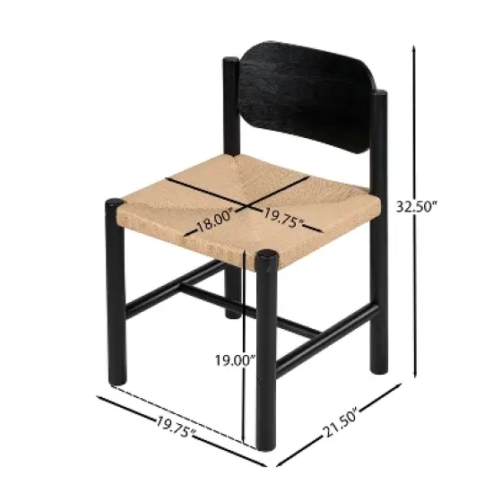Christopher Knight Home Kayle Mid-Century Modern Acacia Wood Dining Chairs with Paper Rope Weave image {2}