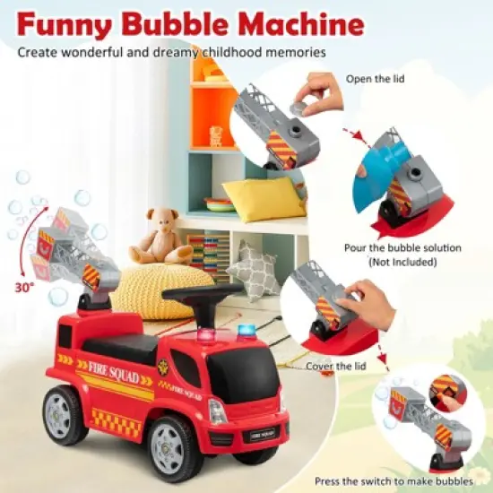 Costway Kids Ride On Fire Truck Foot-to-Floor Sliding Push Car w/ Music & Bubble Maker image {7}