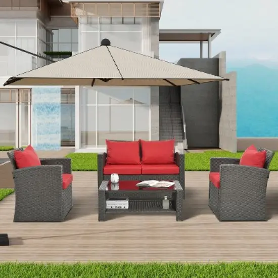 GlasFlength Patio Seating Sets, Combine Modern Design with Comfort, Elevate Your Patio Experience with Outdoor Lounge Sets, Red, 45.25"*25.75"*29.75" image {1}