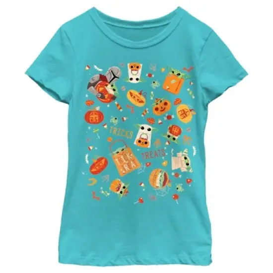 Girl's Star Wars The Mandalorian Halloween Candy Collage T-Shirt image {4}