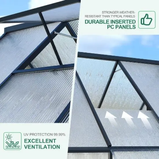 8x12ft Aluminum Greenhouse Kit with Polycarbonate Panels - Quick Setup, Adjustable Roof Vent & Weather-Resistant Design image {4}