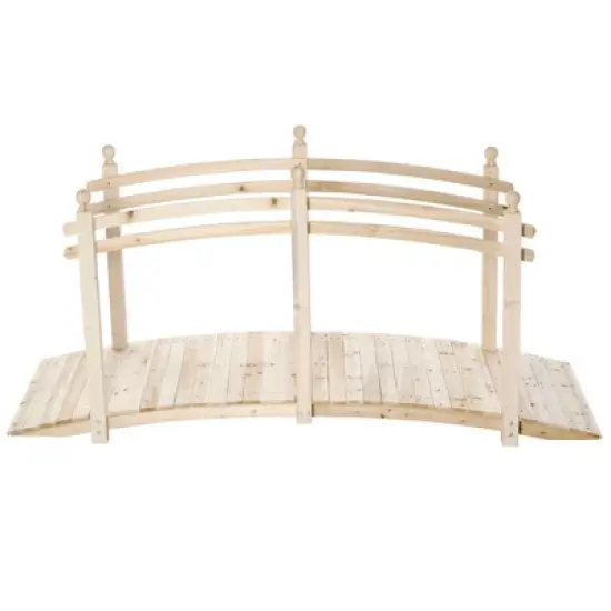 Outsunny 7.5' Fir Wood Garden Bridge Arc Walkway with Side Railings, Perfect for Backyards, Gardens, & Streams image {3}