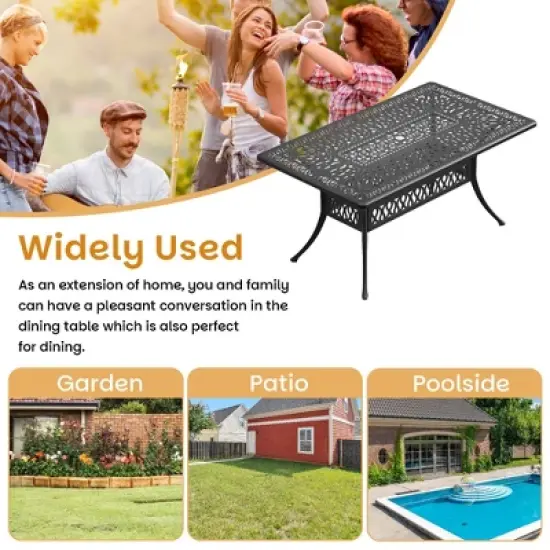 58.27" L x 34.65" W Rectangular Cast Aluminum Patio Table with 1.88" Umbrella Hole image {5}