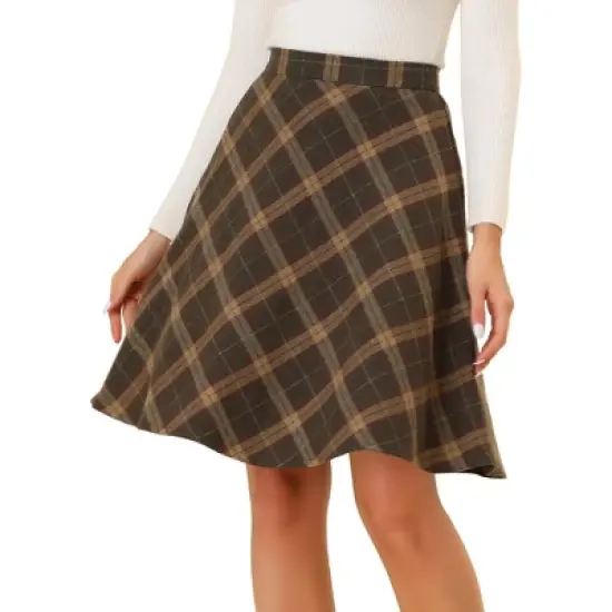 Allegra K Women's Plaids Vintage Tartan Elastic Waist Knee Length A-Line Skirt image {7}