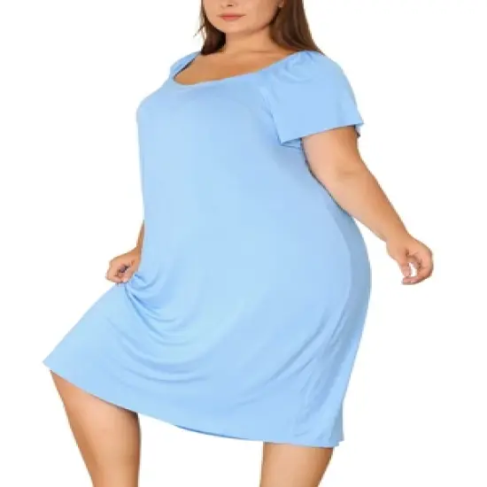 Agnes Orinda Women's Plus Size Knit Sweetheart Neck Short Sleeve Nightgowns image {1}