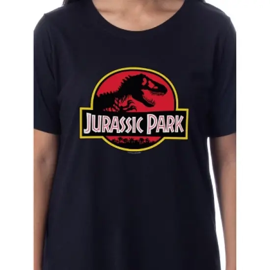 Jurassic Park Womens' Dinosaur Film Logo Nightgown Sleep Pajama Shirt Black image {1}