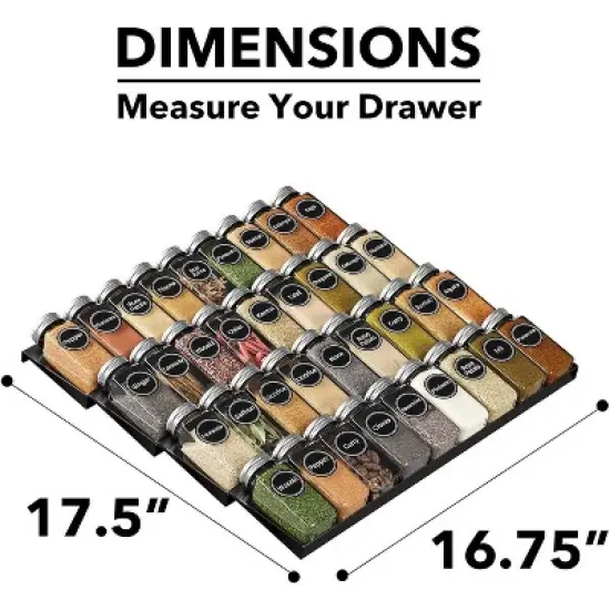Spice Drawer Organizer with 36 Glass Spice Jars, 386 Labels, for Kitchen Drawers,Black image {5}