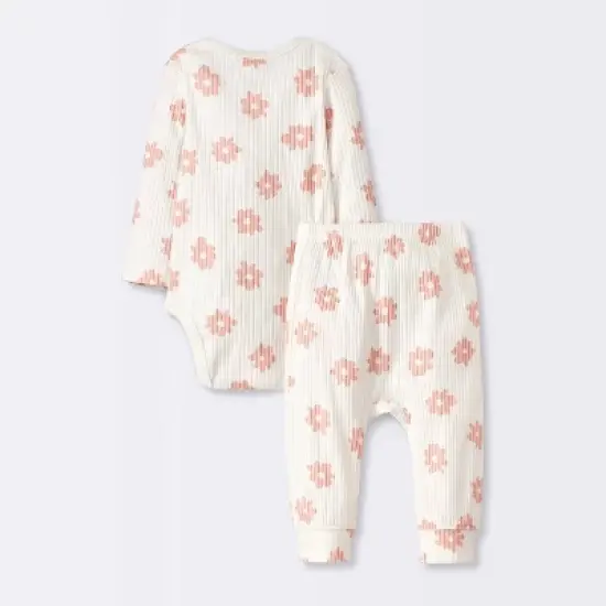 Baby 2pc Floral Wide Ribbed Top & Bottom Set - Cloud Island&trade; Cream image {1}