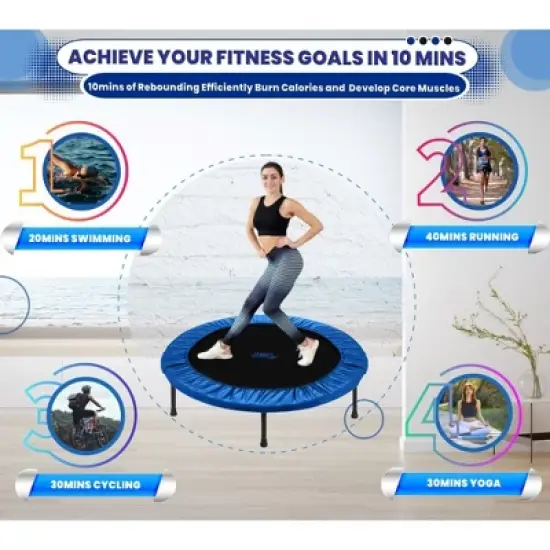 Upper Bounce Mini Trampoline for Adults & Kids - Fitness Rebounder Trampoline with Durable Jumping Mat, Portable & Foldable Workout Trampoline image {4}