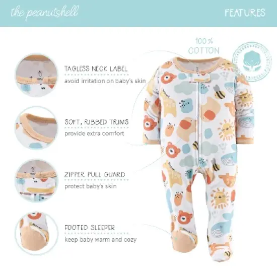 The Peanutshell Sunshine Neutral Footed Baby Sleepers for Boys or Girls, 3-Pack image {1}