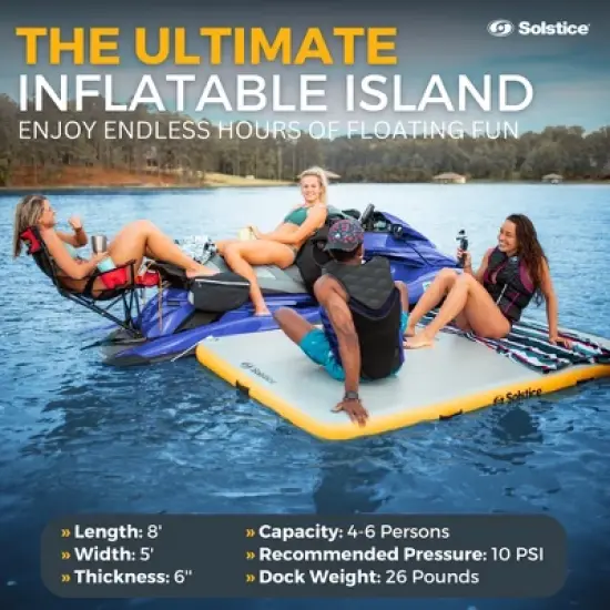 Solstice 8 x 5 ft Heavy Duty Inflatable Floating Dock Water Lounger Rafting Platform Table Bed w/Pump & Storage Bag for Lakes, Pools, & Rivers, Multi image {1}