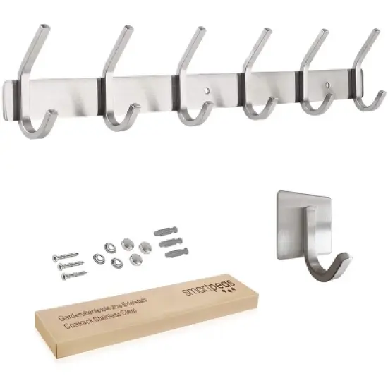 Smartpeas Stainless Steel Coat Rack - 6 Fixed Hooks image {2}