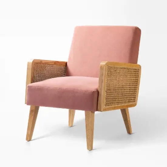 Chlo&eacute; Cane Arm Chair with Wood Base Living Room Upholstered Accent Chair with Rattan Armrest | Karat Home image {9}