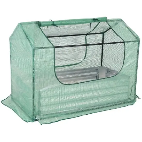 Sunnydaze Steel Raised Garden Bed with Greenhouse Cover - Green image {12}