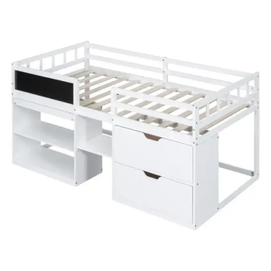 Twin Size Low Loft Bed with Rolling Desk, Shelves and Drawers - ModernLuxe image {6}