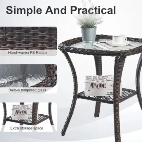 Belord 7 Pieces Patio Furniture Set, All Weather Wicker Outdoor Conversation Set with Swivel Rocker Patio Chair, Side Table and Propane Firepit Table image {4}