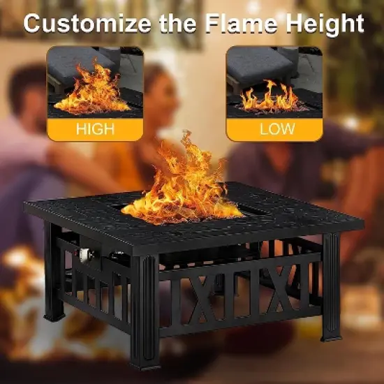 VECELO 30" Square Propane Fire Pit Table Faux-Stone Tabletop 50,000 BTU Gas with Mesh Lid Black image {5}