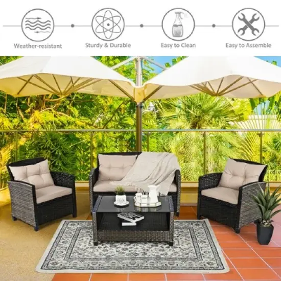 Costway 8pcs Patio Rattan Conversation Set Cushioned Outdoor Furniture Set image {3}