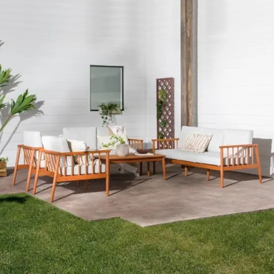 5pc Modern Boho Outdoor Eucalyptus Spindle Chat Set - Saracina Home
 image {1}
