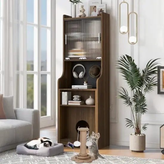 Mid Century Modern Vintage Multi Use Cabinet,Cat Scratcher Bed,Extendable Design-Maison Boucle image {7}