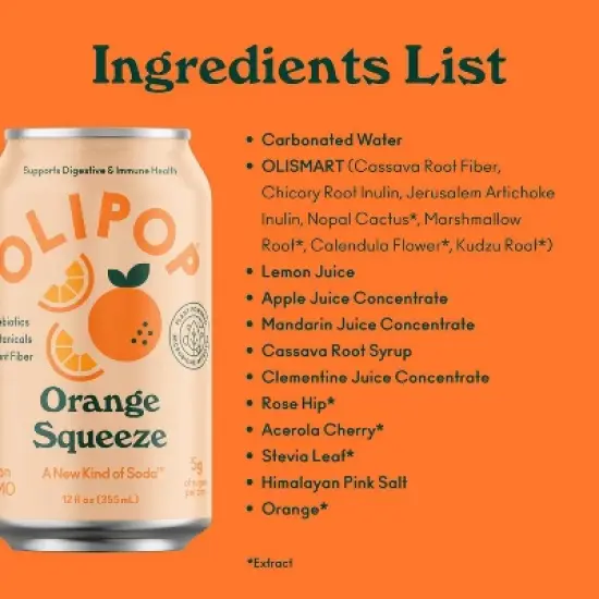 OLIPOP Orange Squeeze Prebiotic Soda - 12 fl oz Can image {5}