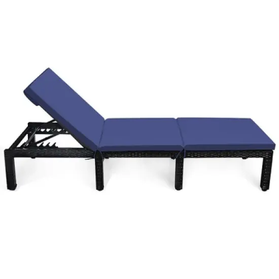 Tangkula Patio Lounge Chair Rattan Chaise w/ Adjustable Navy/Red & Off White Cushioned image {6}