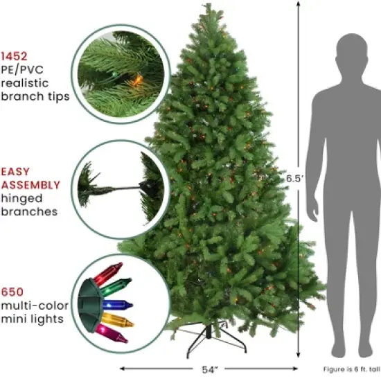 Northlight Real Touch&trade;️ Pre-Lit Full Noble Fir Artificial Christmas Tree - 6.5' - Multi-Color Lights image {8}