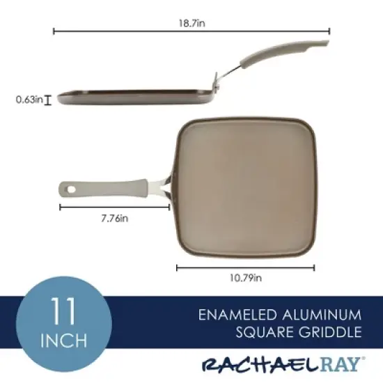 Rachael Ray Cook + Create Aluminum Nonstick Square Stovetop Griddle Pan 11" Gray image {11}