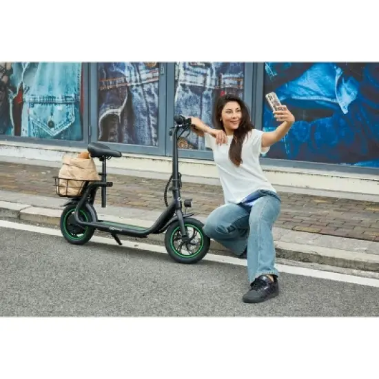 GoPowerBike GoFlow Electric Scooter with Seat | Comfortable Seat, Rear Basket, and Throttle Control | 16 mph Top Speed | 12 mile Range image {1}