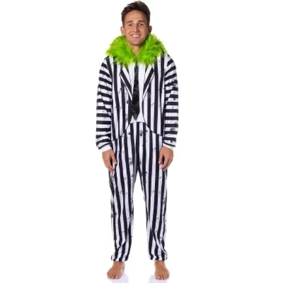 Beetlejuice Mens' Halloween Movie Character Union Suit Costume Sleep Pajama White image {2}